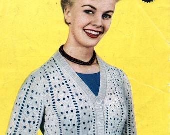 Cardigan 32- 34" 1950's Vintage Knitting Pattern  in Double Knitting Weldons B1441 pdf download
