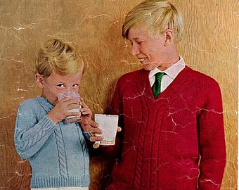 Childs Cable Sweater Jumper 22 - 34" chest Vintage Knitting pattern in double knitting or 4 ply Harmony 105pdf Download