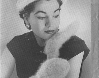 Vintage Knitting Beret and Mitts (hat and gloves) pattern Fuzzy Wuzzy P&B Patons 820 pdf download
