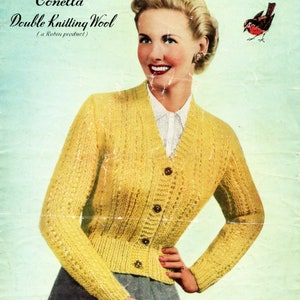 Cardigan Lady's  Vintage 1940's Knitting Pattern in double knitting 32 - 36" Robin 436 pdf download