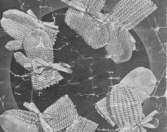 Vintage 1940's Baby Knitting Pattern Bootees boots and Mitts mittens 0 - 6 months in 3 ply Bestway 1844 pdf Download