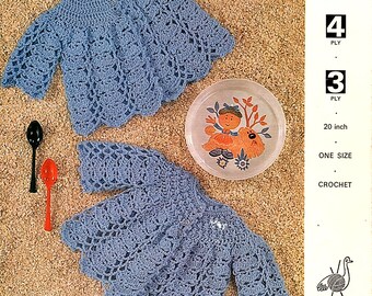 Vintage 1970's Baby Crochet Pattern Matinee Jacket coat for 20" in 4ply or 3 ply Emu 8413 pdf Download