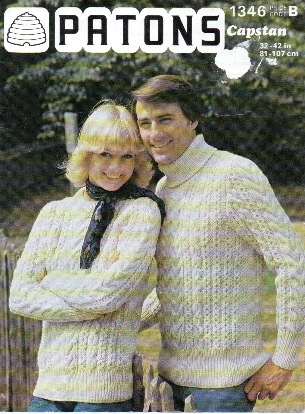 Aran Sweater Vintage 1970s Lady and Man 32 42 Chest Patons