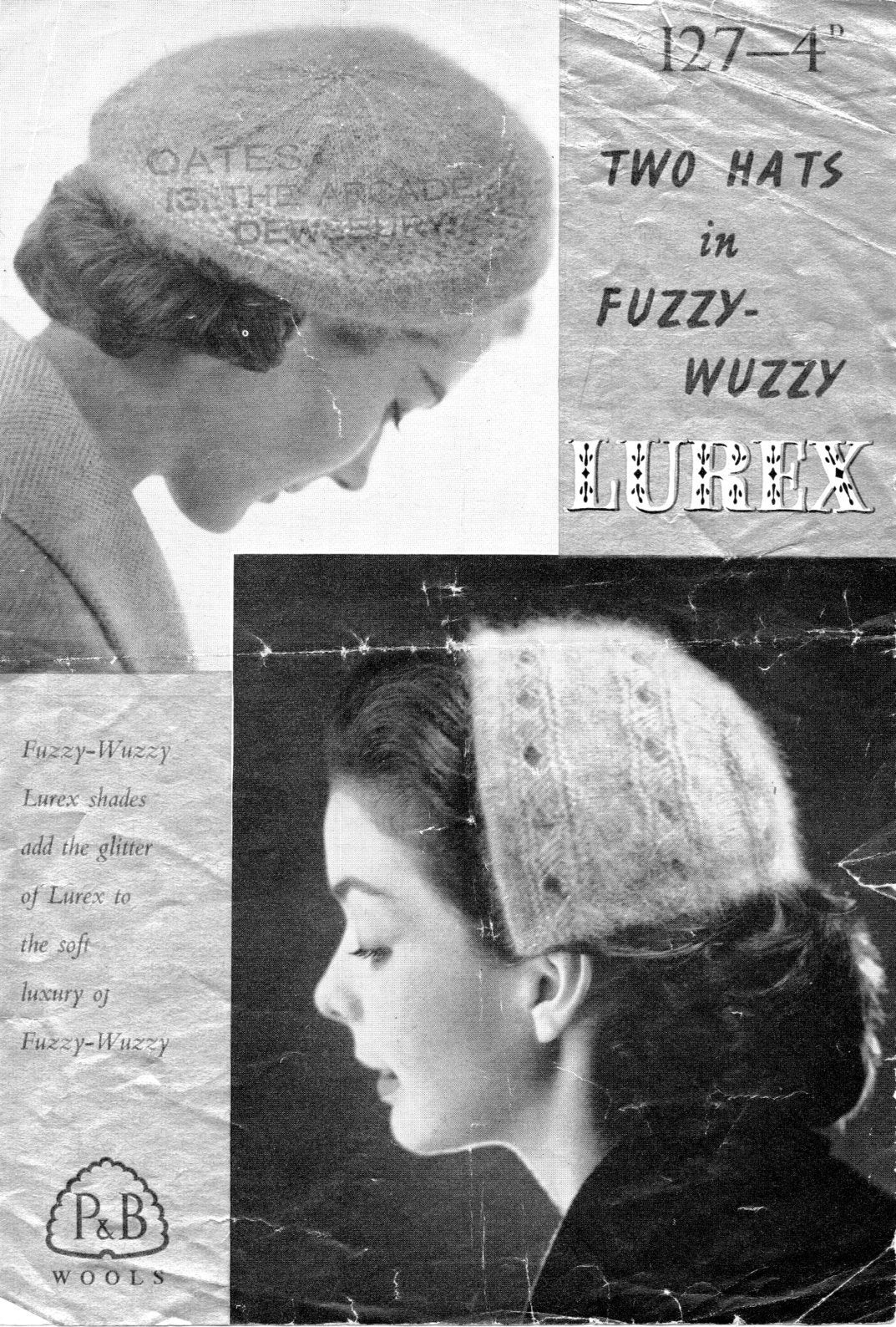Vintage 1950's Knitting Pattern 2 Hats in Fuzzy Wuzzy angora Lurex Patons P&B 127 pdf Download
