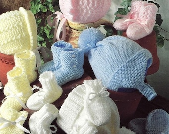 Gorros, gorros, manoplas y botas Patrón de tejido vintage para bebé en doble punto desde prematuros hasta 12 meses pdf Descargar