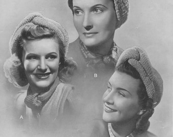 WW2 Wartime Vintage 1940&#39;s Knitting Pattern Ladies TURBANS 3 variations Patons & Baldwins 3814 pdf Download