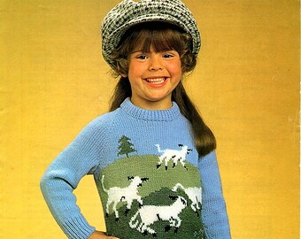 Sheep Jumper Lamb Sweater Child sizes 24 - 30" Vintage 1980's Double Kntting Sirdar 4354 pdf Download