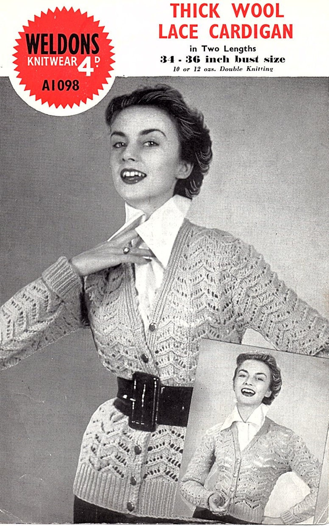Vintage 1950's Knitting Pattern Thick Wool 2 Lengths Lace - Etsy