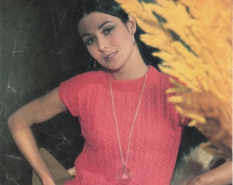 Patrones de tejido vintage para mujer, jersey de encaje sin mangas, tejido doble, 3 capas o 4 capas, 34 a 40 pulgadas de pecho, Hayfield 546, descarga en formato PDF