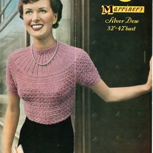 Vintage 1950's Knitting Pattern Round Yoke short sleeve summer Jumper / Sweater 32 - 42" bust Marriner's 156 pdf Download