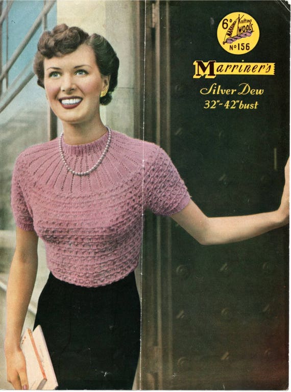 Vintage 1950's Knitting Pattern Round Yoke short sleeve summer Jumper  Sweater 32 42