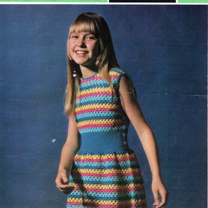 Vintage 1970&#39;s Crochet pattern Girls / Young Ladies Dress 29 - 35&quot; chest 4 ply Sirdar 4033 pdf Download