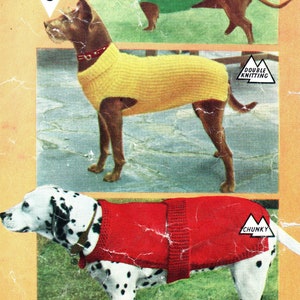 Vintage 1960&#39;s Knitting Pattern for 3 dog coats in 4 ply DK and chunky Bestway 3707 pdf Download