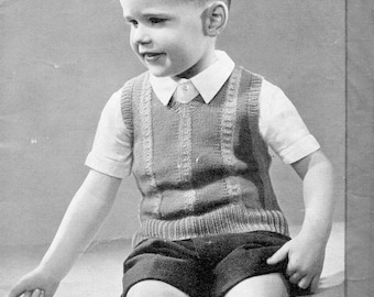 Boys Slip overs en tamaños 2 - 2 1/2 21" años pecho Vintage Knitting Pattern en 3 plyPatons P&B 351 pdf descarga instantánea