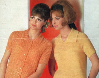 Vintage 1970's Knitting Pattern Short sleeve lacy cardigan or lacy border sweater 33 - 40" bust Marriner 1047 pdf Download