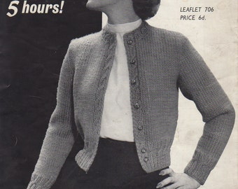 vintage 1940's Knitting Pattern CARDIGAN Quick Knit Chunky Wool 34 - 40" pdf Télécharger