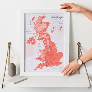 Map of UK Art Print - Matt Art Paper - UK push pin map, gift for him, gift for her, free shipping, home decor, art map, living room, map