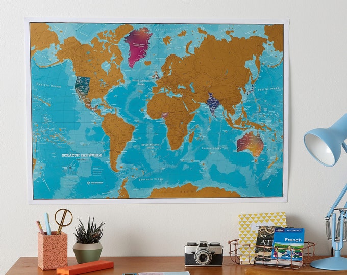 Scratch the World ® Watercolour Edition Map - scratch off places you travel poster- gift, gift for him, gift for her, free shipping