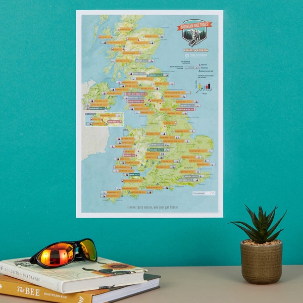 Scratch Off UK Mountain Bike Trails Map Poster - Personalised Mountain Bike Cyclist Gift