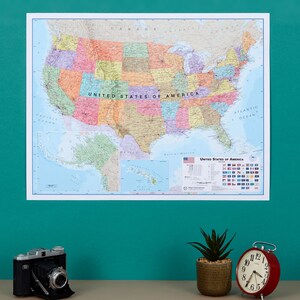 Carte des États-Unis, affiche d'art - impression de décoration murale - édition politique - décoration d'intérieur - cadeau carte