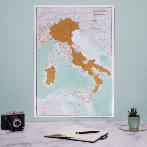 Scratch Off Italy Print - cadeau, cadeau voor hem, cadeau voor haar, interieur, gratis verzending, kras, wandkaart, wandelkaart