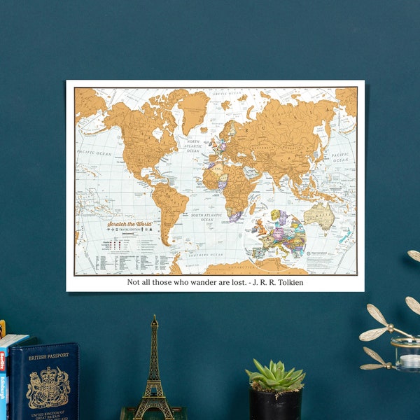 Weltkarte zum Rubbeln Poster - Kratze Orte ab, an die du Reist! - Reisegröße 42 cm (B) x 29,7 cm (H) - Kartografische Details