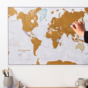 Scratch the World ® most detailed travel map print home decor, birthday gift, 18th, 21st, gift, gift for him, gift for her Large Poster 84 x 59