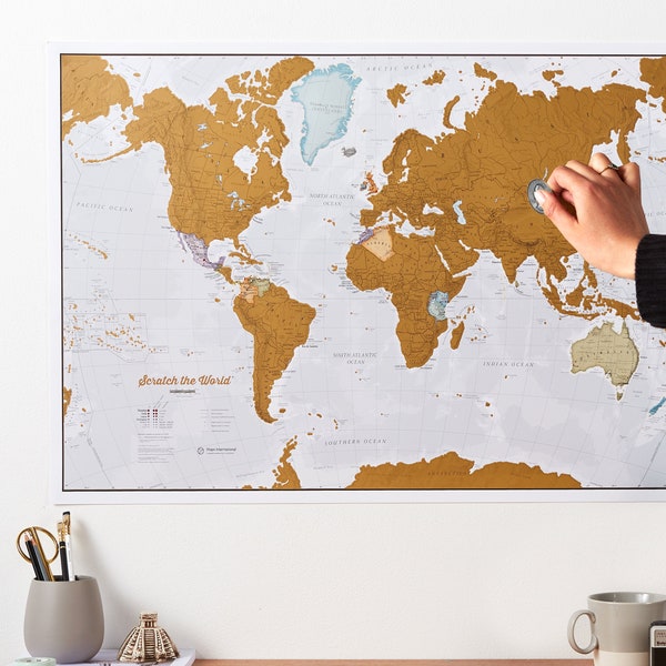 Mappa del mondo da grattare e idee regalo - Extra large - 84 x 59 cm - Dettagli cartografici che mostrano i confini di stati e regioni