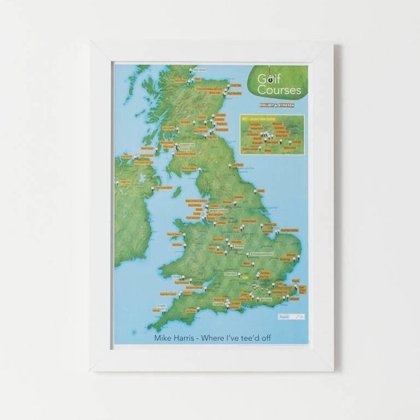 Scratch Off UK Golf Courses Print - gift, gift for him, gift for her, personalised, home decor, free shipping, scratch, wall map, golf map