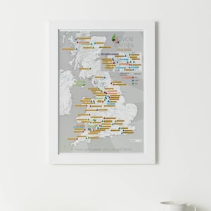 Scratch Off UK Cycle Climbs Print - gift, gift for him, gift for her, home decor, personalised, free shipping, scratch, wall map, cycle map