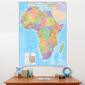 Map of Africa Extra Large - 48 x 36 inches - Political Boundaries, Africa wall map, wall map, gift for him, Free Shipping