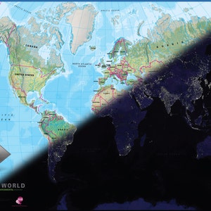 Motion World Map Poster - Wandkarte, Schlafzimmer, Spielzimmer, Geschenk für Ihn, Geschenk für sie, kostenloser Versand, Kinderkarte, Kinder, lustige Karte, Bewegungskarte