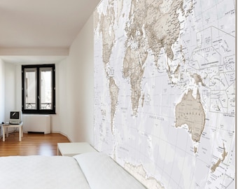 Giant World Map Mural - home decor, push pin map, world map, giant world map, gift for him, gift for her, wall map, Free Shipping