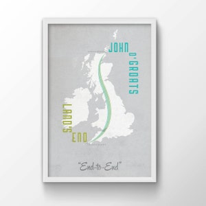 Land es End To John O' Groats Print - kultig, Landkarte, Route, Reise, Landsende, Souvenir, kostenloser Versand, Geschenk für ihn, Geschenk für sie, Reisen