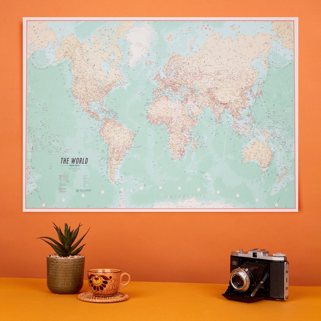 Vintage World Map Poster Modern Detailed Mapping, Home Decor, World