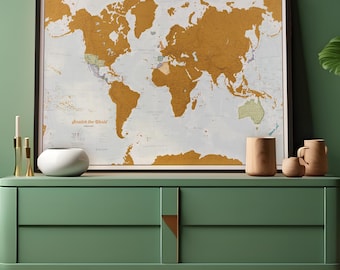 Scratch the World ® - most detailed travel map print - home decor, framed, birthday gift, 18th, 21st, Father&#39;s Day, gift for him