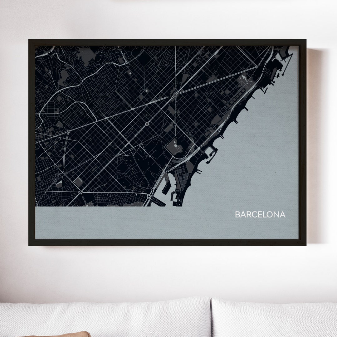 Barcelona City Street Map, Travel Print Frame, Gift, Wall Decor, Travel ...