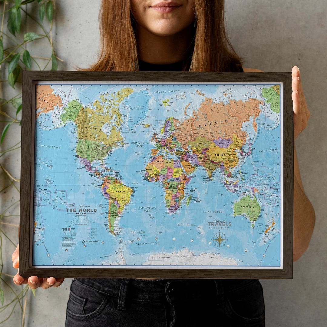 Framed Push Pin World Map – Travel Tracker Canvas Pinboard - Etsy UK