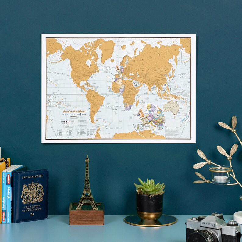 Scratch the World ® most detailed travel map print home decor, birthday gift, 18th, 21st, gift, gift for him, gift for her Small Poster 42 x 30