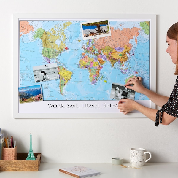 Personalized World Map Pinboard – Travel Decor, Push Pins Included
