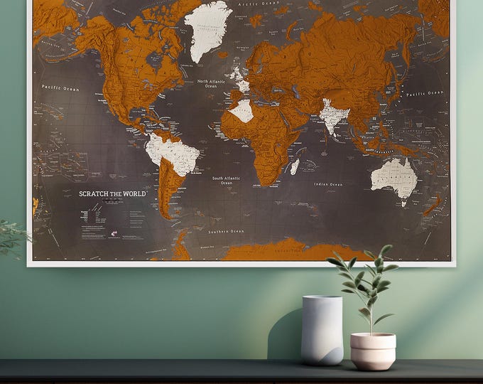 Scratch the World ® Black Map Edition - scratch off places you travel poster - wall hanging, gift, gift for him, gift for her, free shipping
