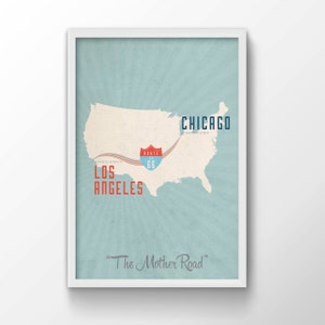 Route 66 Print - kultig, Karte, Reise, Route, Souvenir, Chicago, USA, Geschenk für Ihn, Geschenk für Sie, kostenloser Versand, Geschenk, Mutterstraße