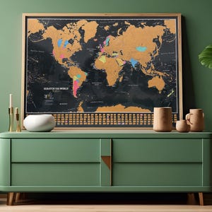 Scratch the World ® - Map Print Black Ocean With Flags Panel - home decor, framed, birthday gift, 18th, 21st, Father&#39;s Day, gift for him