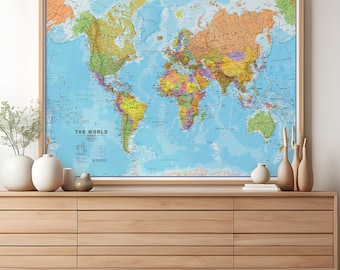Political World Map Poster – Colorful Countries Wall Art