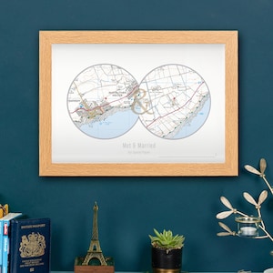 Codes postaux personnalisés Deux emplacements circulaires Carte Imprimer - cadeau, cadeau pour lui, cadeau pour elle, carte, marié, mariage, décoration murale, couples