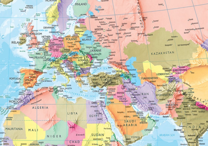 Mapa Del Mundo Gigante Mural Azul Oceano Oceano Azul Mapa Etsy