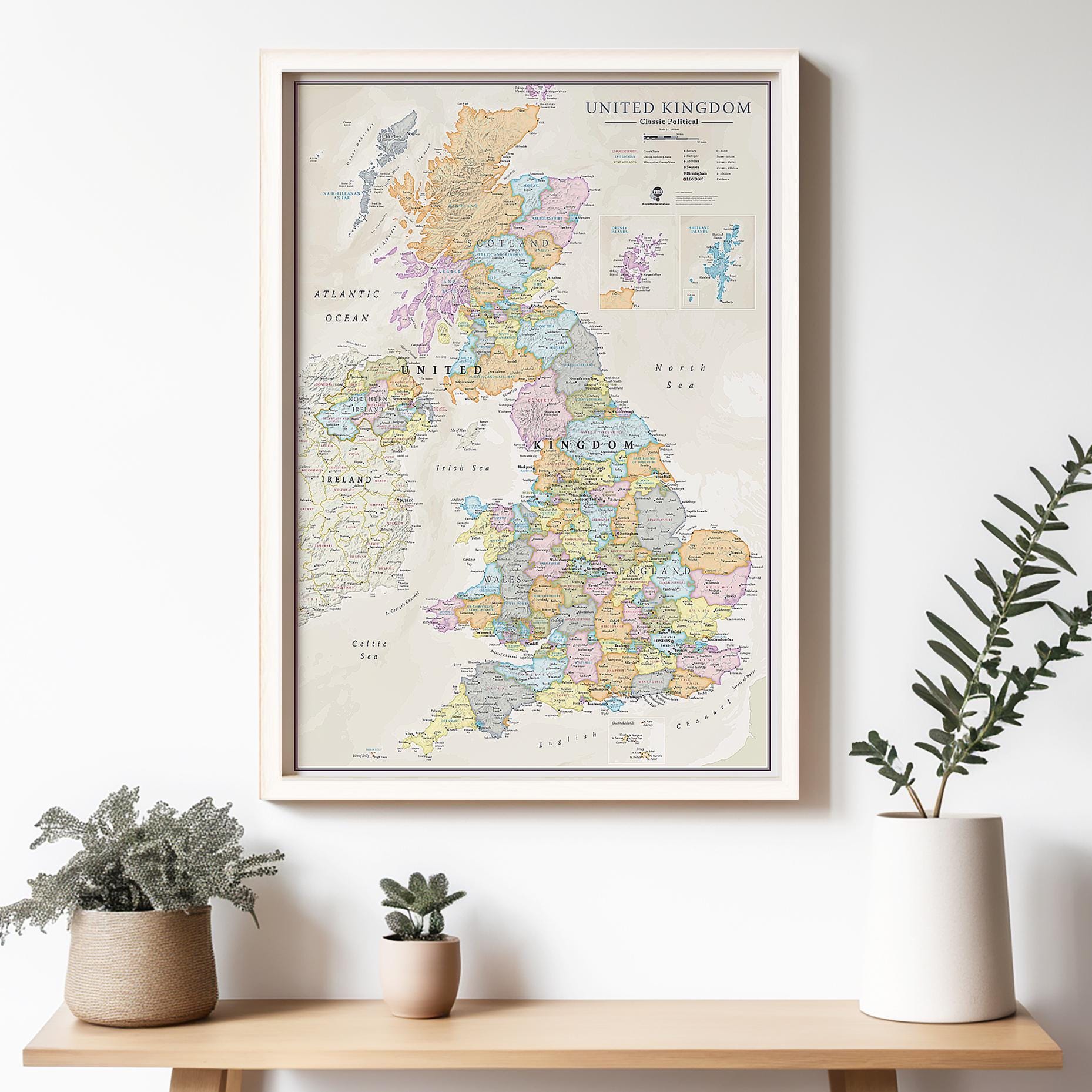 UK Classic Map Poster Art - Wall Decor Print - British Isles Map