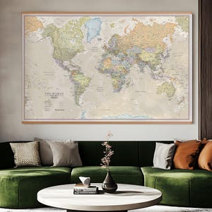 Huge Classic World Map - push pin map, map, home decor, living room, map of the world, gift, wall decal, wall art, elegant, Free Shipping image 3