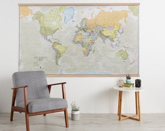 Huge Classic World Map - push pin map, map, home decor, living room, map of the world, gift, wall decal, wall art, elegant, Free Shipping
