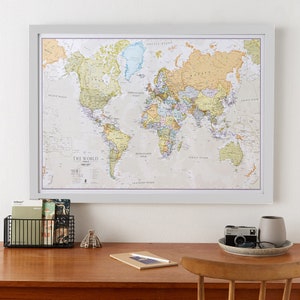 Classic World Map home decor, bedroom, world wall map, living room, wall map, gift for him, gift for her, push pin map, Free Shipping image 8